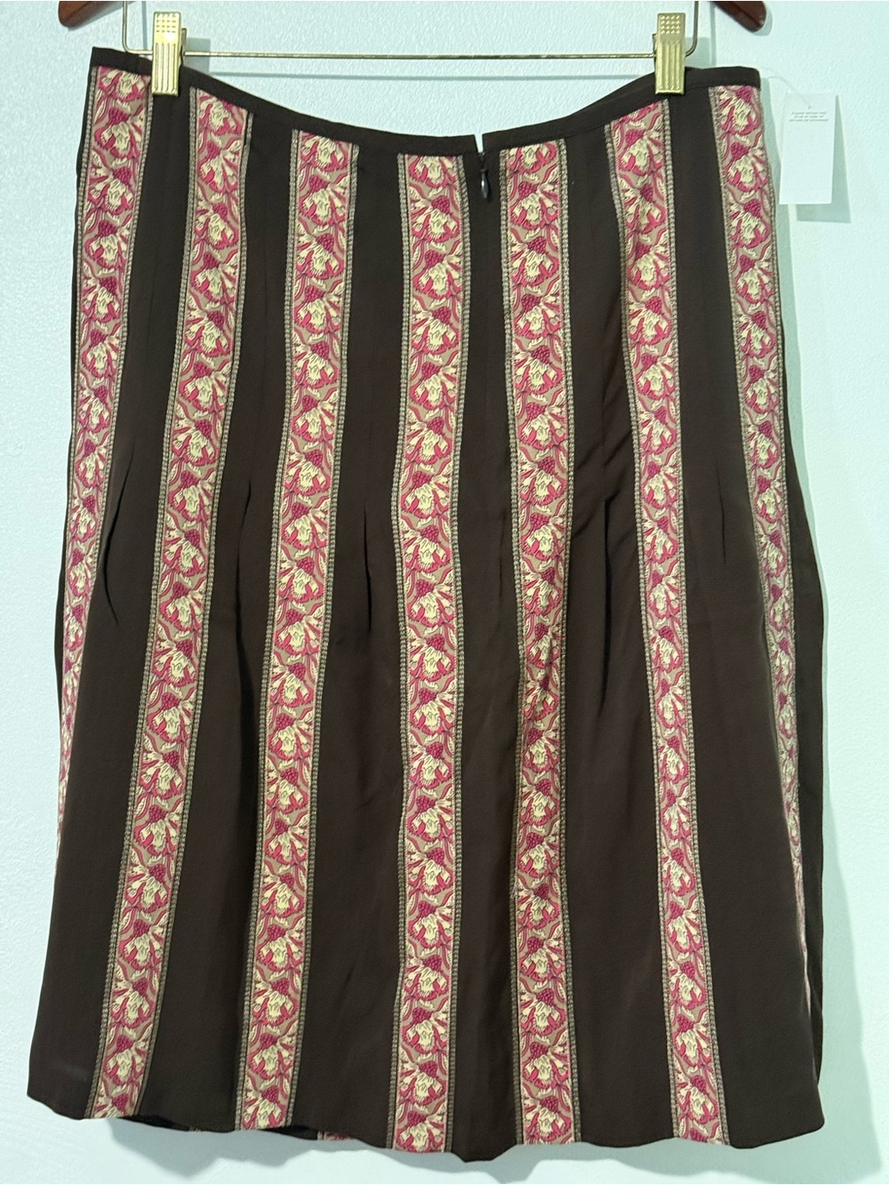 Ann Taylor Loft Brown A-Line Silk Applique Floral Pleated skirt new with tags